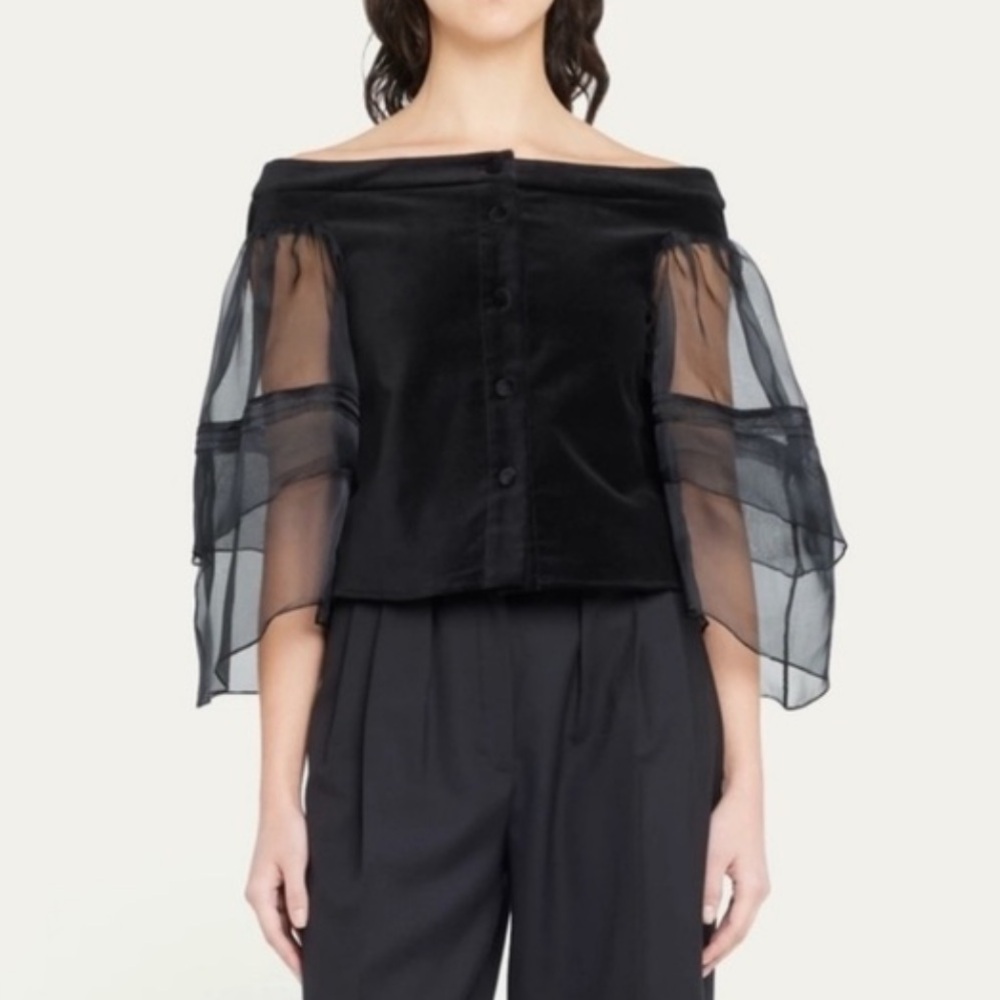 New! Rosie Assoulin Black Wind Off Your Shoulder Blouse | S